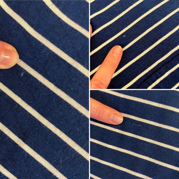 Athleta Striped Racerback Dress Size Small Navy Blue White Ruched Stretch Knit - Picture 6 of 12